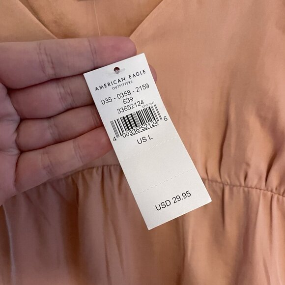 American Eagle Women L Peach Spaghetti Straps V-Neck Crop Babydoll Tank Top NWT - Picture 6 of 9